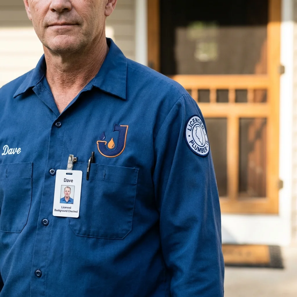 Licensed plumber showing ID badge in Harrisburg, PA