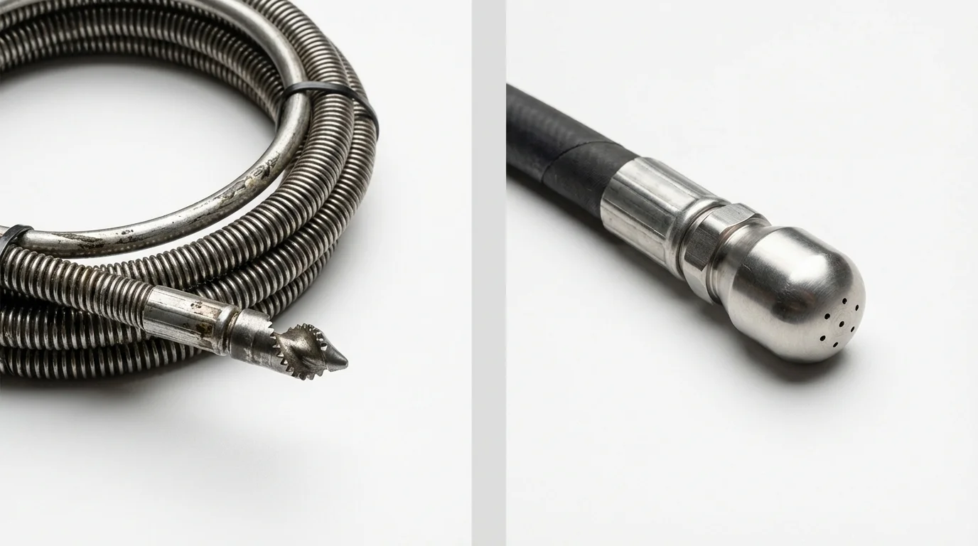 Drain snake cable and hydro jetting nozzle used for drain cleaning in Harrisburg, PA