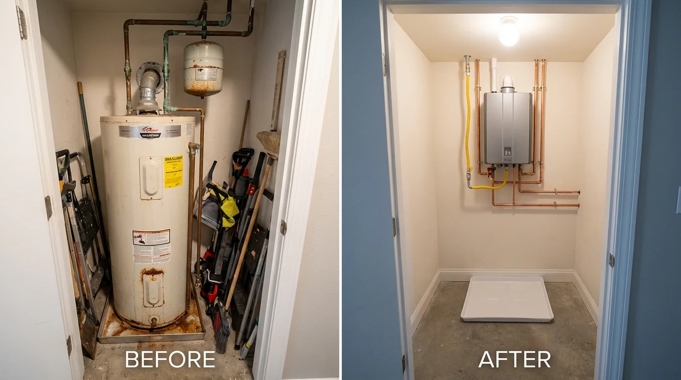 Tank water heater versus wall-mounted tankless unit comparison for Harrisburg, PA homeowners