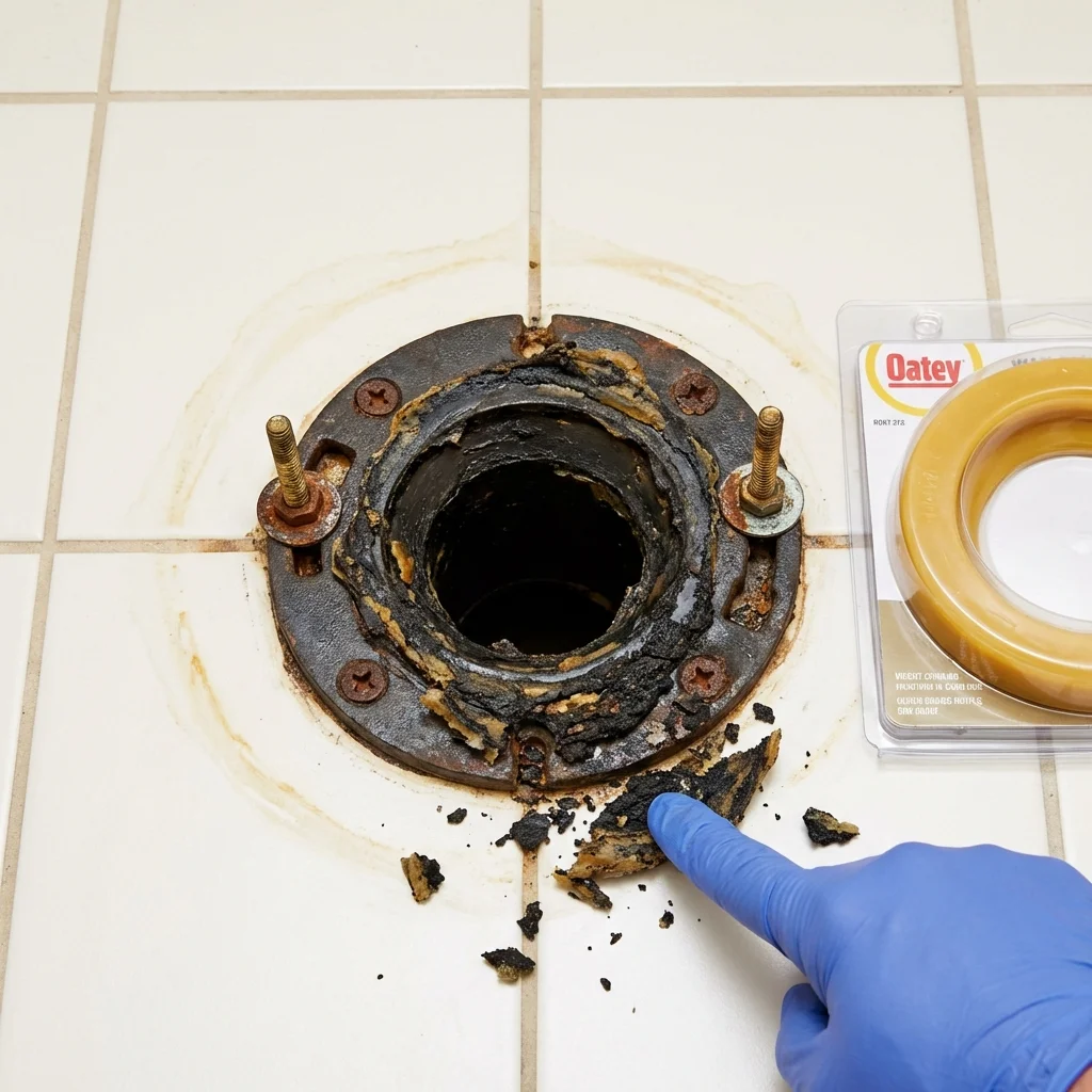 Failed wax ring showing water seepage at the base of a toilet in a Harrisburg, PA home
