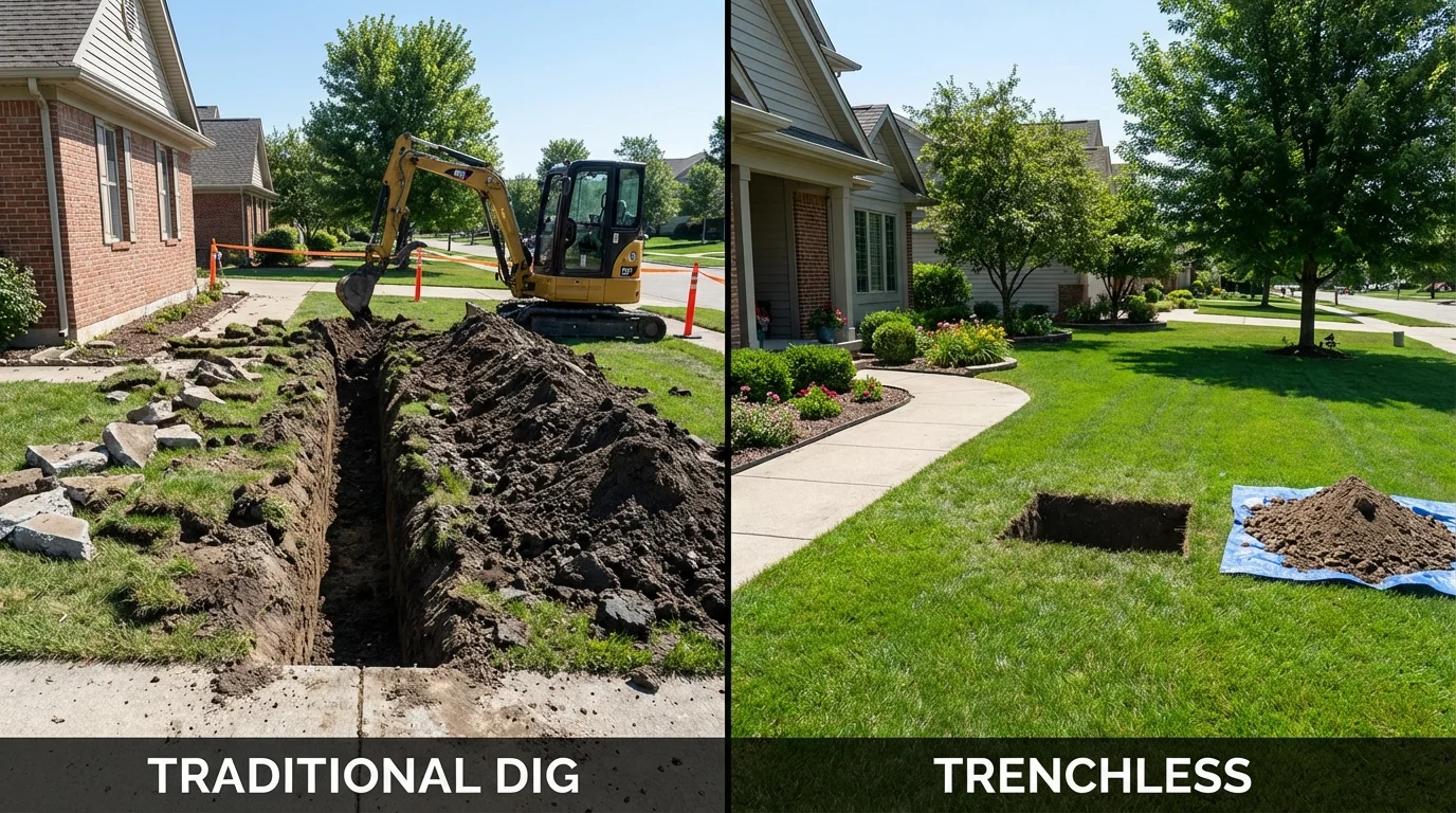 Trenchless sewer repair with minimal yard damage versus traditional excavation in Harrisburg, PA